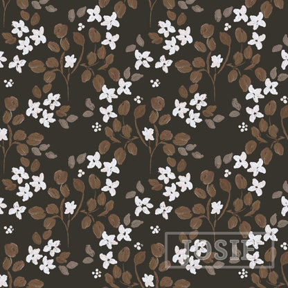 Ditsy Floral Oil Paint Brown and White peel and stick wallpaper pattern swatch