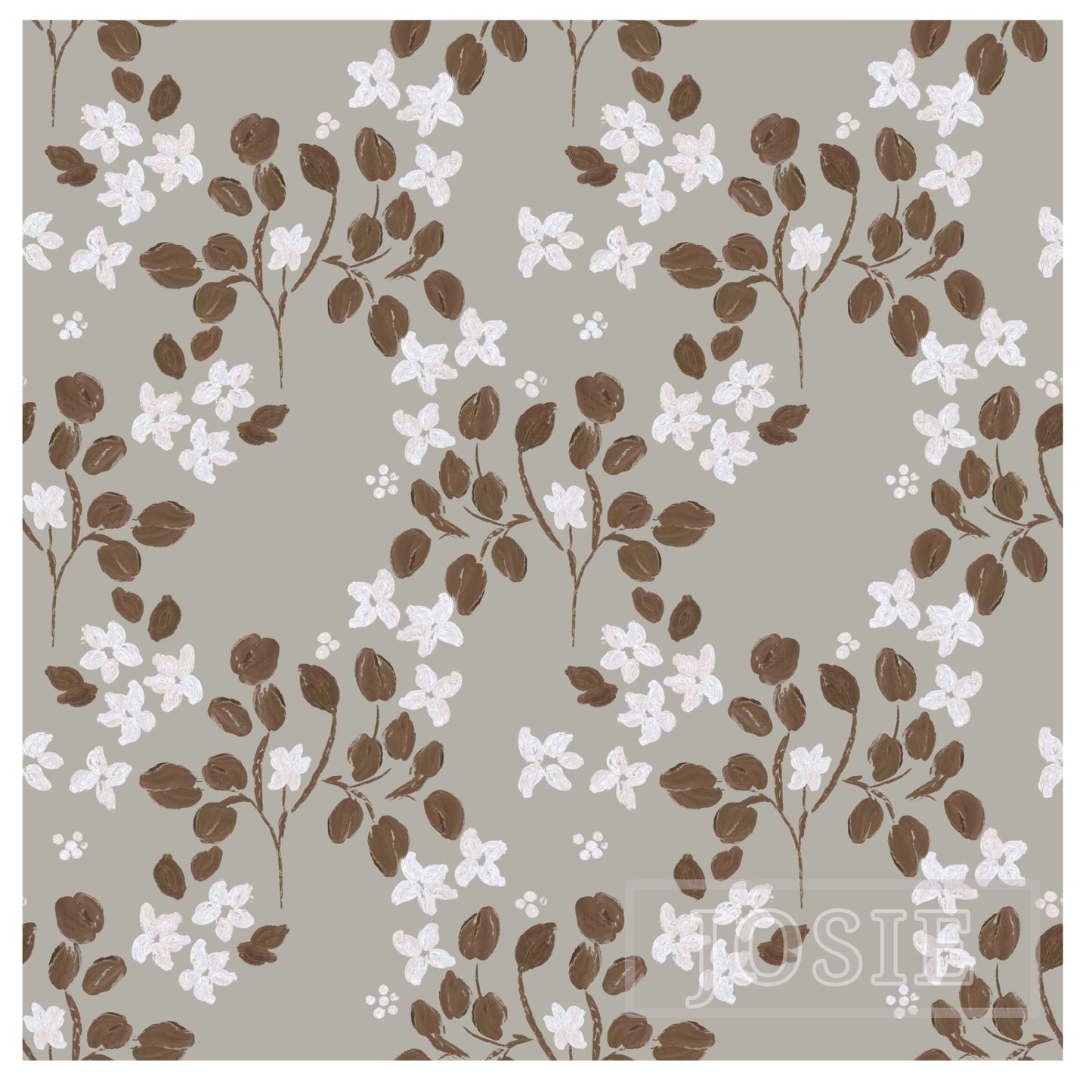 Ditsy Floral Oil Paint Grey and Brown peel and stick wallpaper pattern swatch