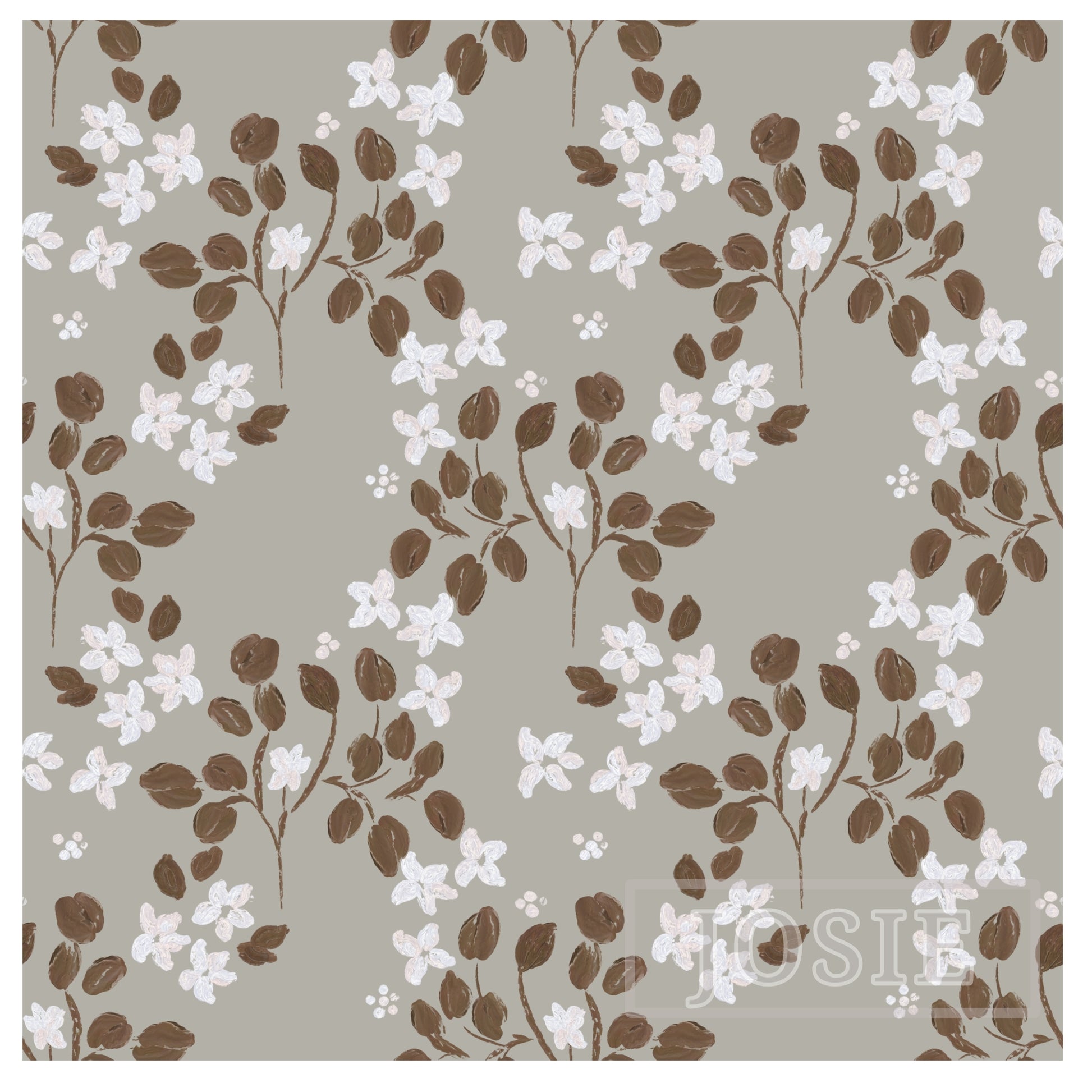 Ditsy Floral Oil Paint Grey and Brown peel and stick wallpaper pattern swatch