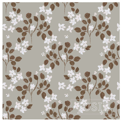 Ditsy Floral Oil Paint Grey and Brown peel and stick wallpaper pattern swatch