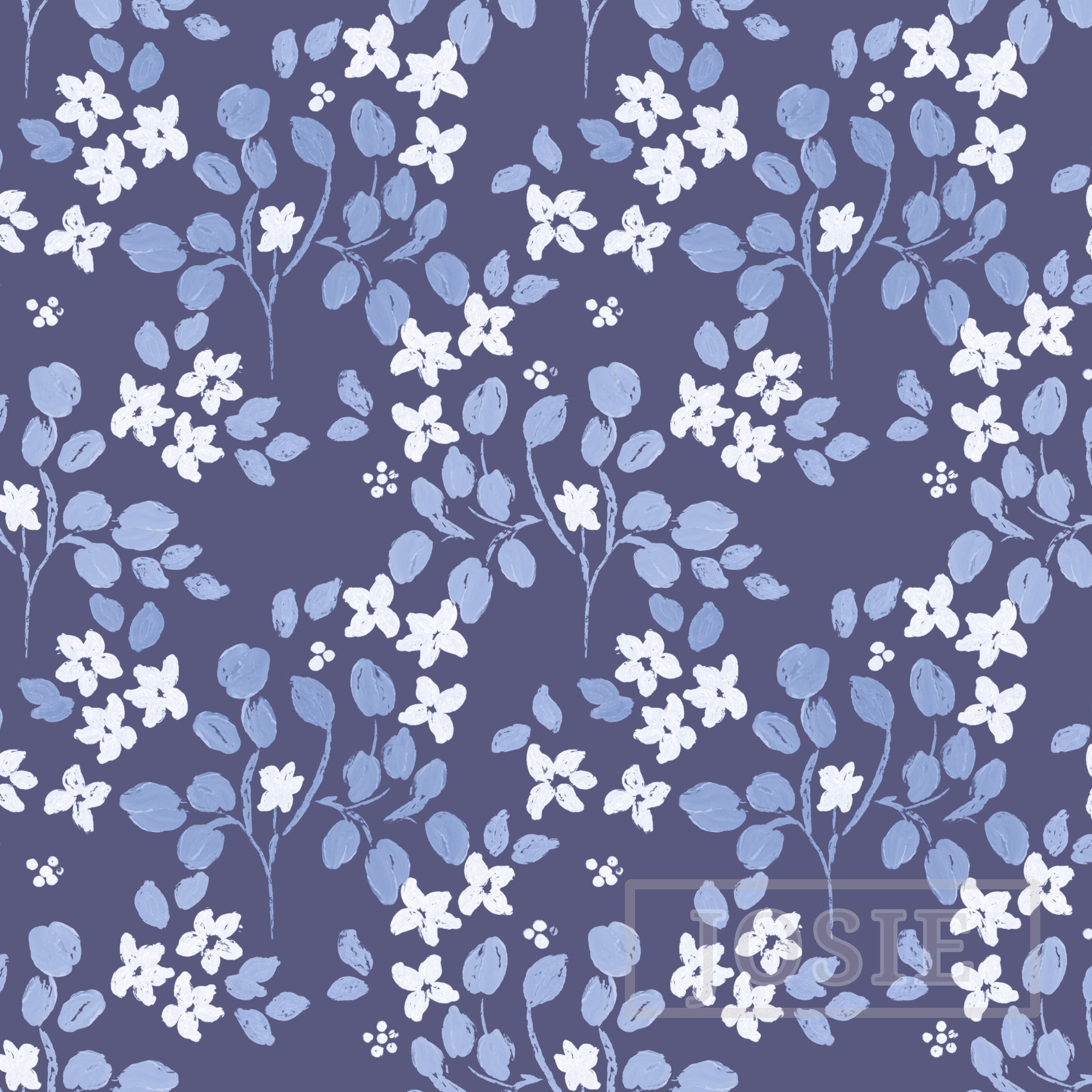 Ditsy Floral Oil Paint White Blue peel and stick wallpaper pattern swatch