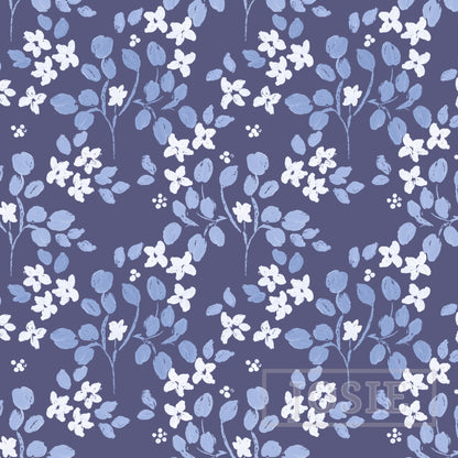 Ditsy Floral Oil Paint White Blue peel and stick wallpaper pattern swatch