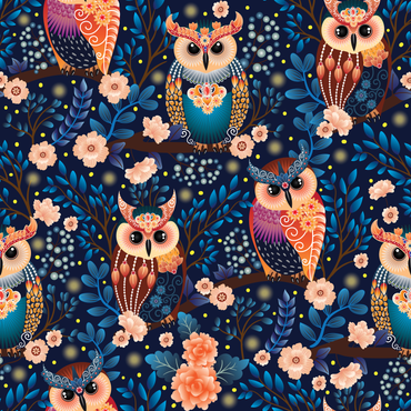 Majestic Owls Whimsical Night Wallpaper.