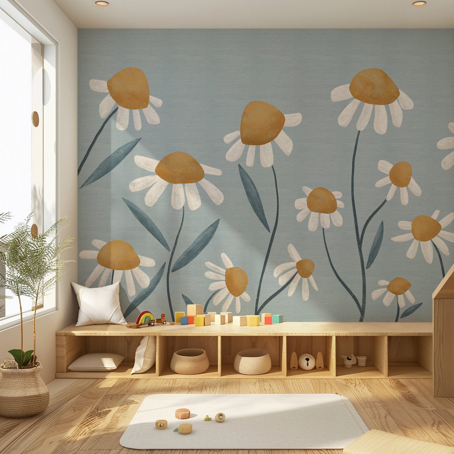 Daisies Mural Peel and Stick Wall Mural - Floral, Botanical, Daisy