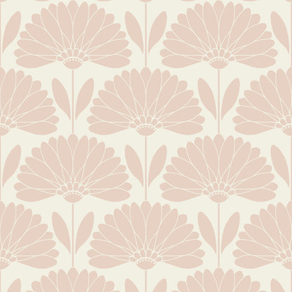 Pattern of pink floral shapes on a light beige background