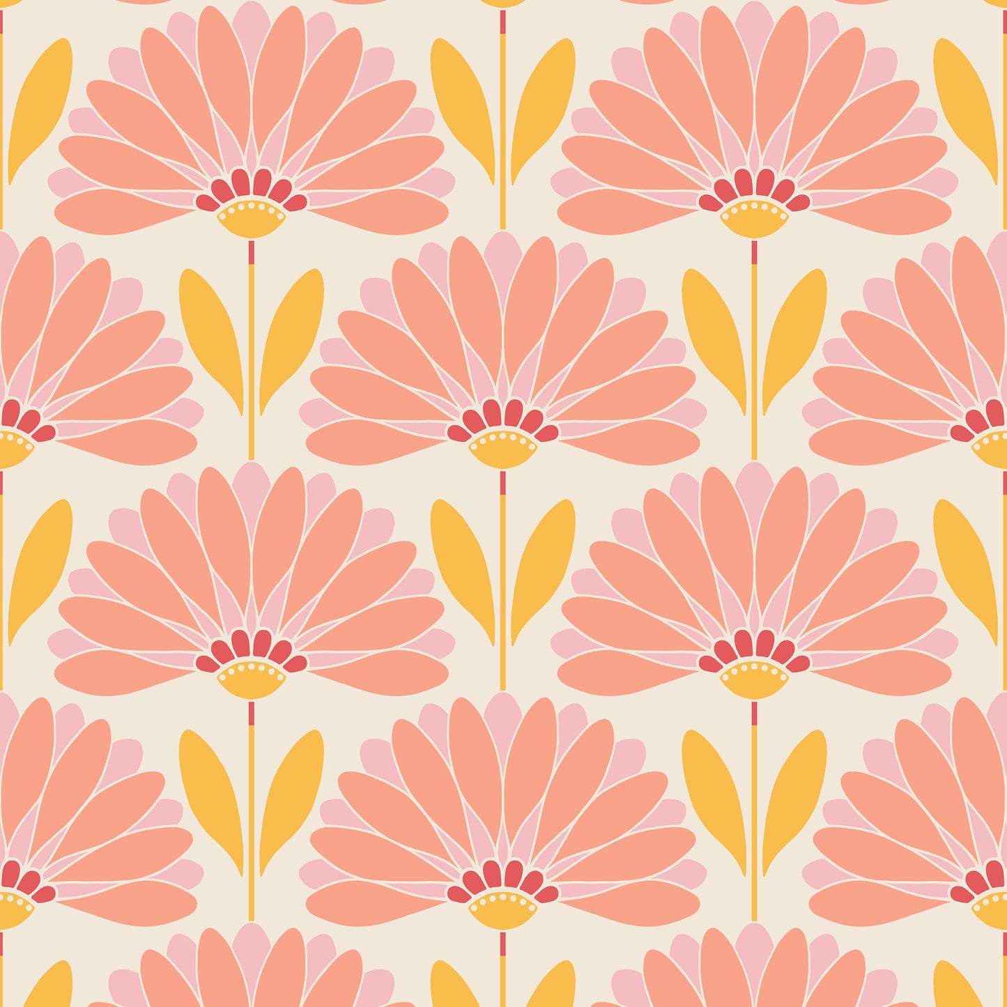Pattern of pink and yellow flowers on a beige background