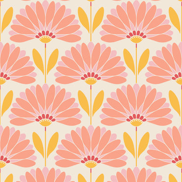 Pattern of pink and yellow flowers on a beige background