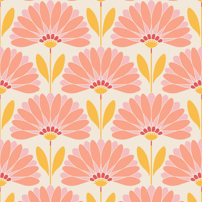 Pattern of pink and yellow flowers on a beige background