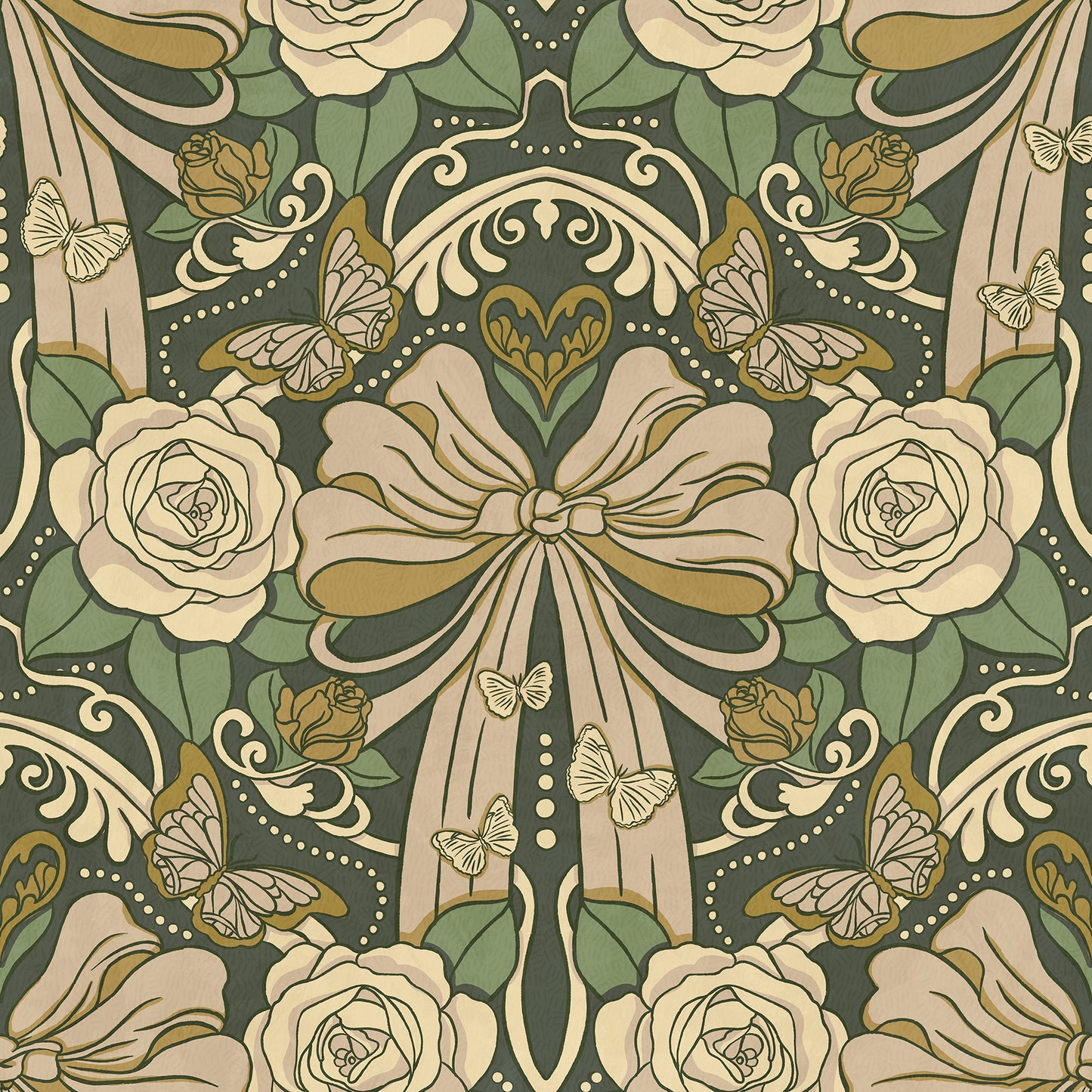 Deco Nouveau Floral Bows Peel and Stick Wallpaper