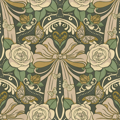 Deco Nouveau Floral Bows Peel and Stick Wallpaper