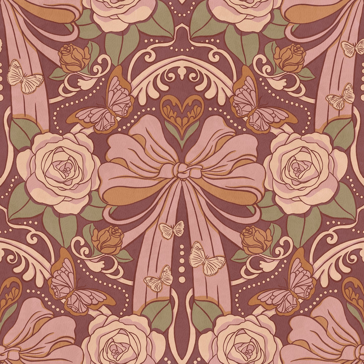 Deco Nouveau Floral Bows Peel and Stick Wallpaper