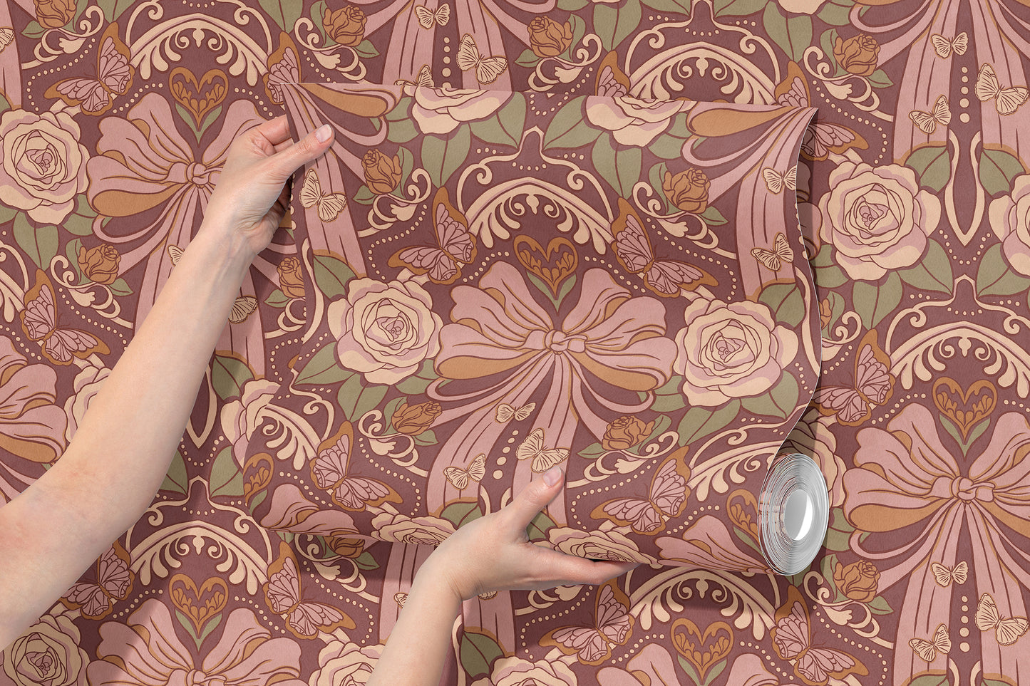 Deco Nouveau Floral Bows Peel and Stick Wallpaper