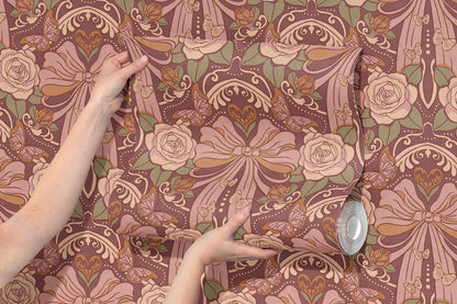 Deco Nouveau Floral Bows Peel and Stick Wallpaper