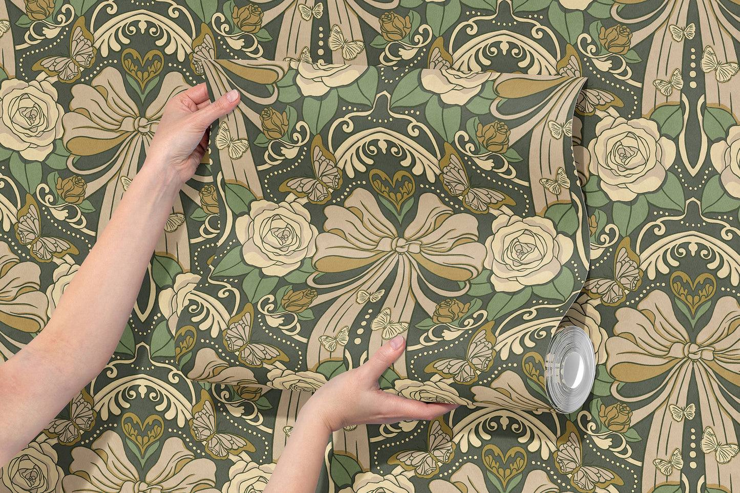Deco Nouveau Floral Bows Peel and Stick Wallpaper