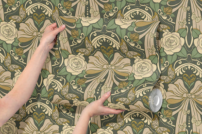 Deco Nouveau Floral Bows Peel and Stick Wallpaper