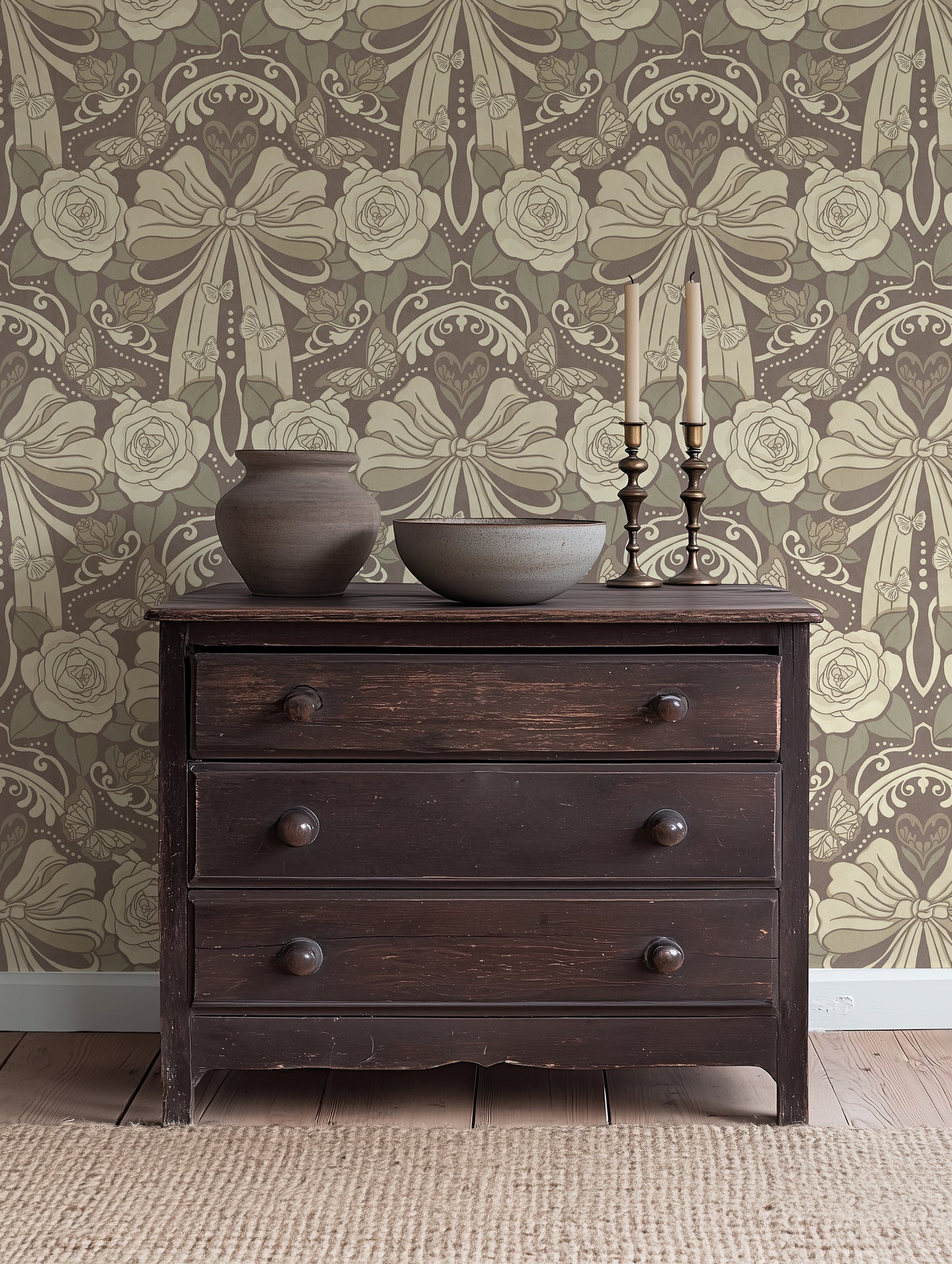 Deco Nouveau Floral Bows Peel and Stick Wallpaper