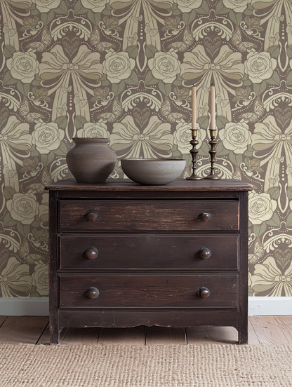 Deco Nouveau Floral Bows Peel and Stick Wallpaper