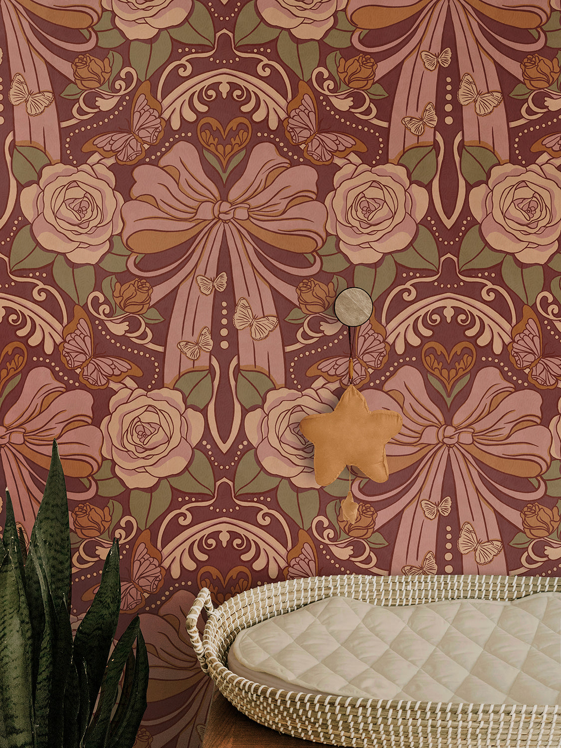 Deco Nouveau Floral Bows Peel and Stick Wallpaper