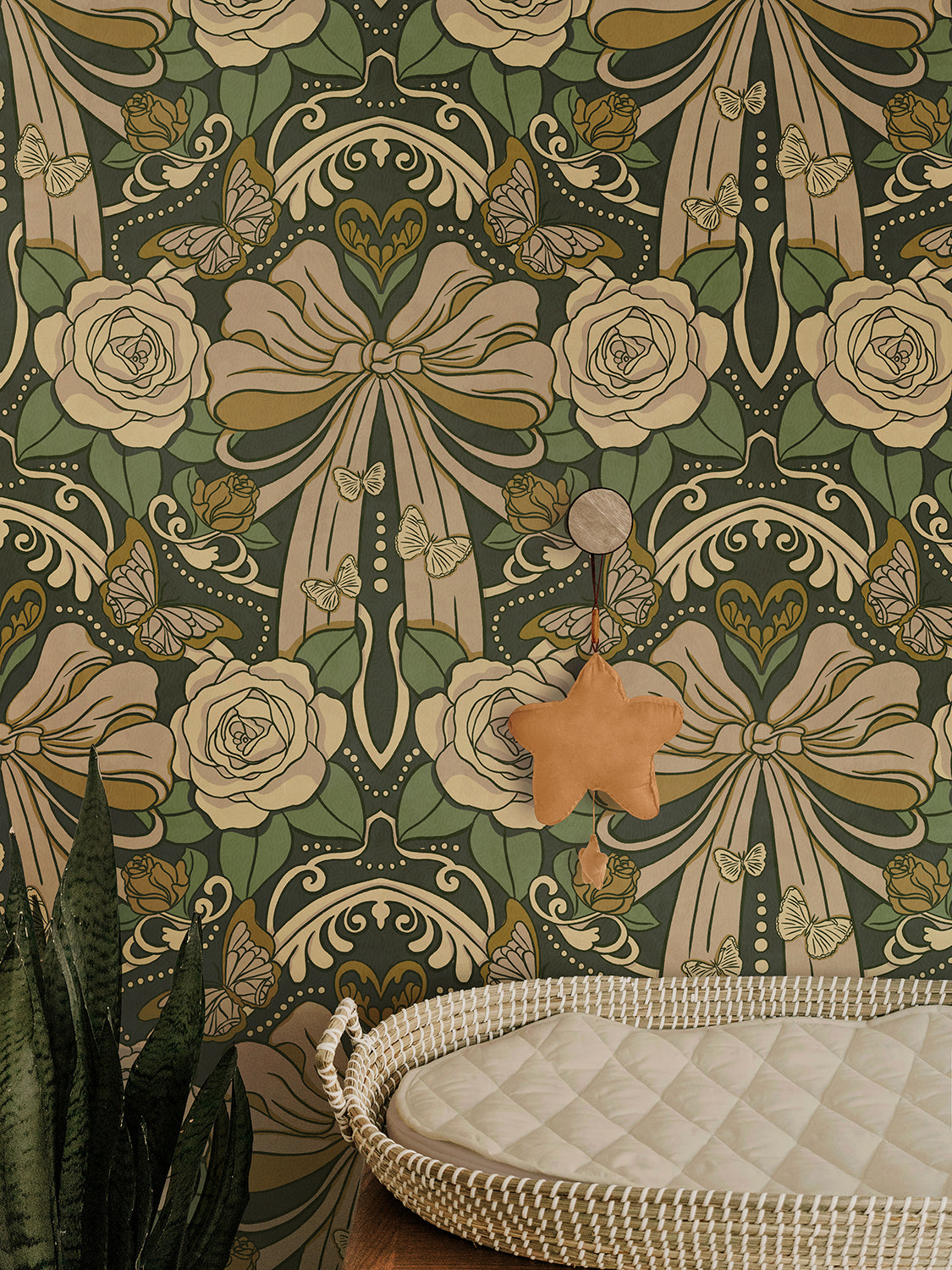 Deco Nouveau Floral Bows Peel and Stick Wallpaper
