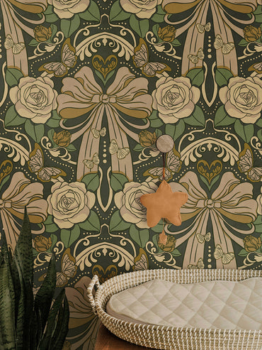 Deco Nouveau Floral Bows Peel and Stick Wallpaper