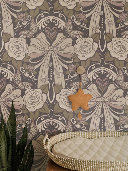 Deco Nouveau Floral Bows Peel and Stick Wallpaper