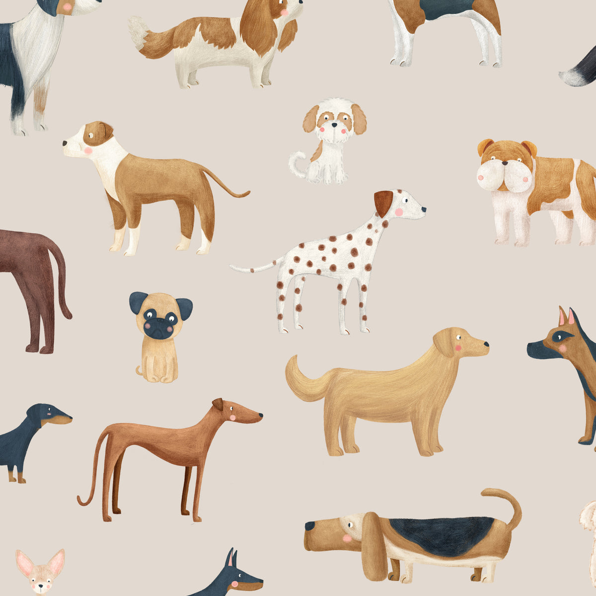 Watercolor dog breed wallpaper pattern in Abalone