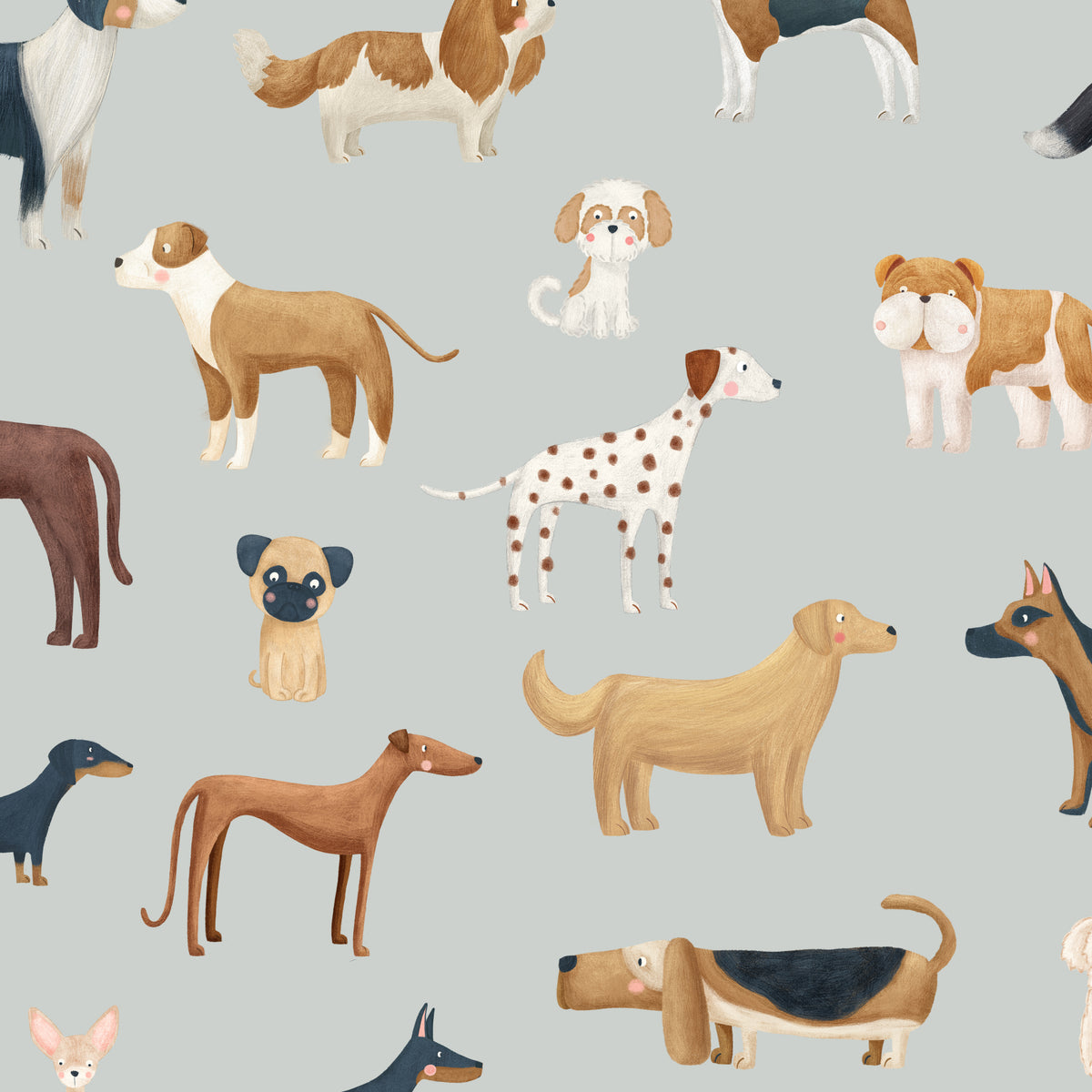 Watercolor dog breed wallpaper pattern in Blue