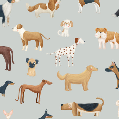 Watercolor dog breed wallpaper pattern in Blue