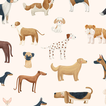 Watercolor dog breed wallpaper pattern in Cream