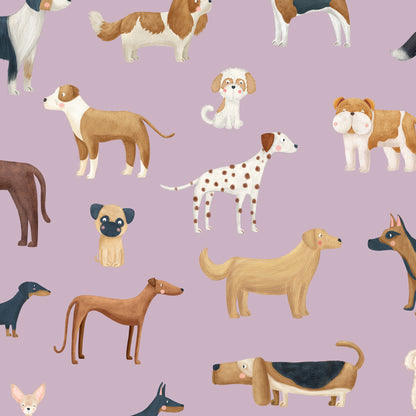 Watercolor dog breed wallpaper pattern in Purple