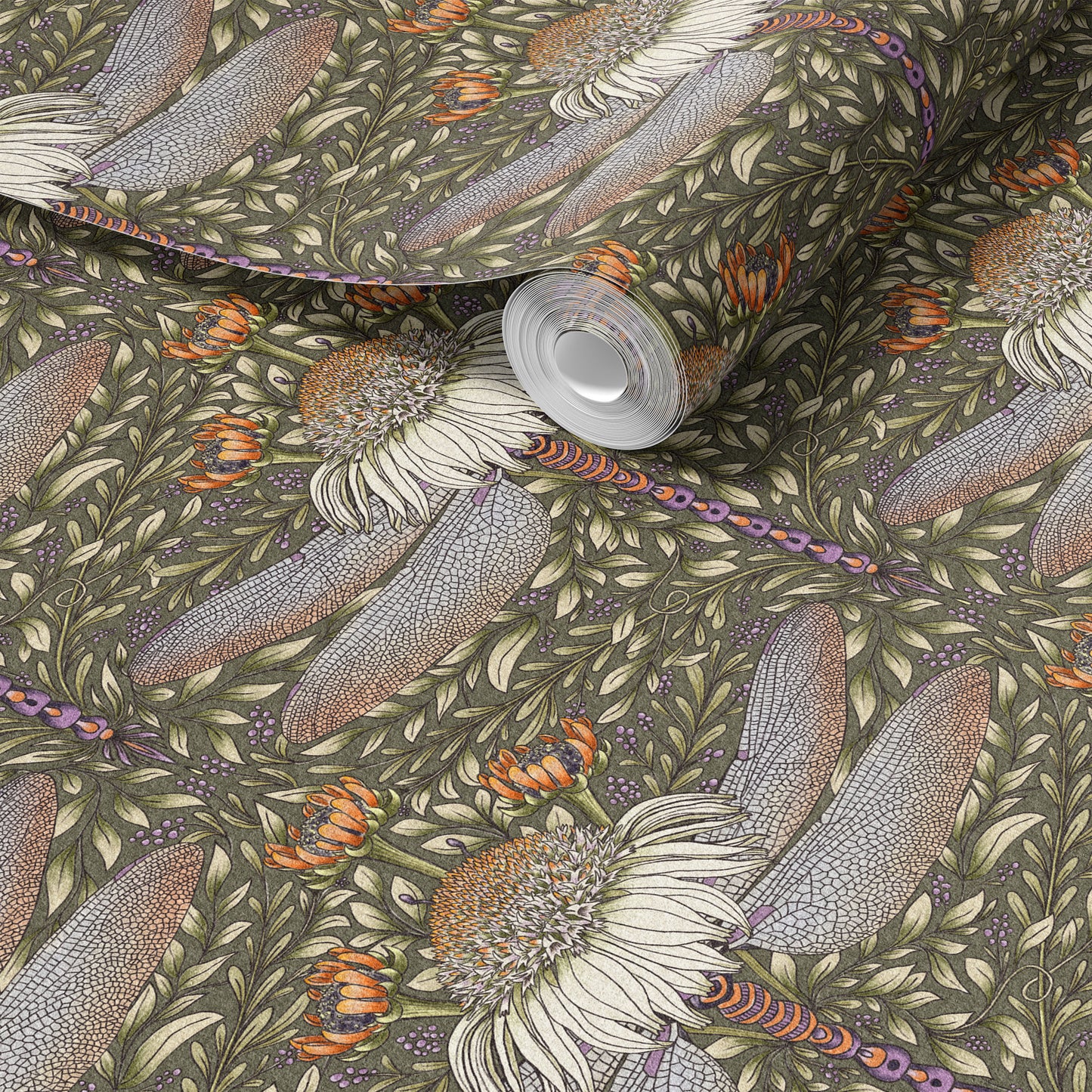 Dragonfly and Cornflower peel and stick wallpaper room mockup