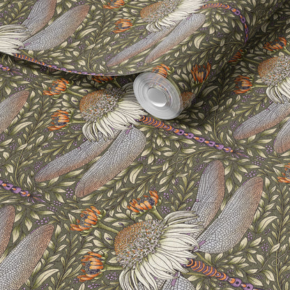 Dragonfly and Cornflower peel and stick wallpaper room mockup