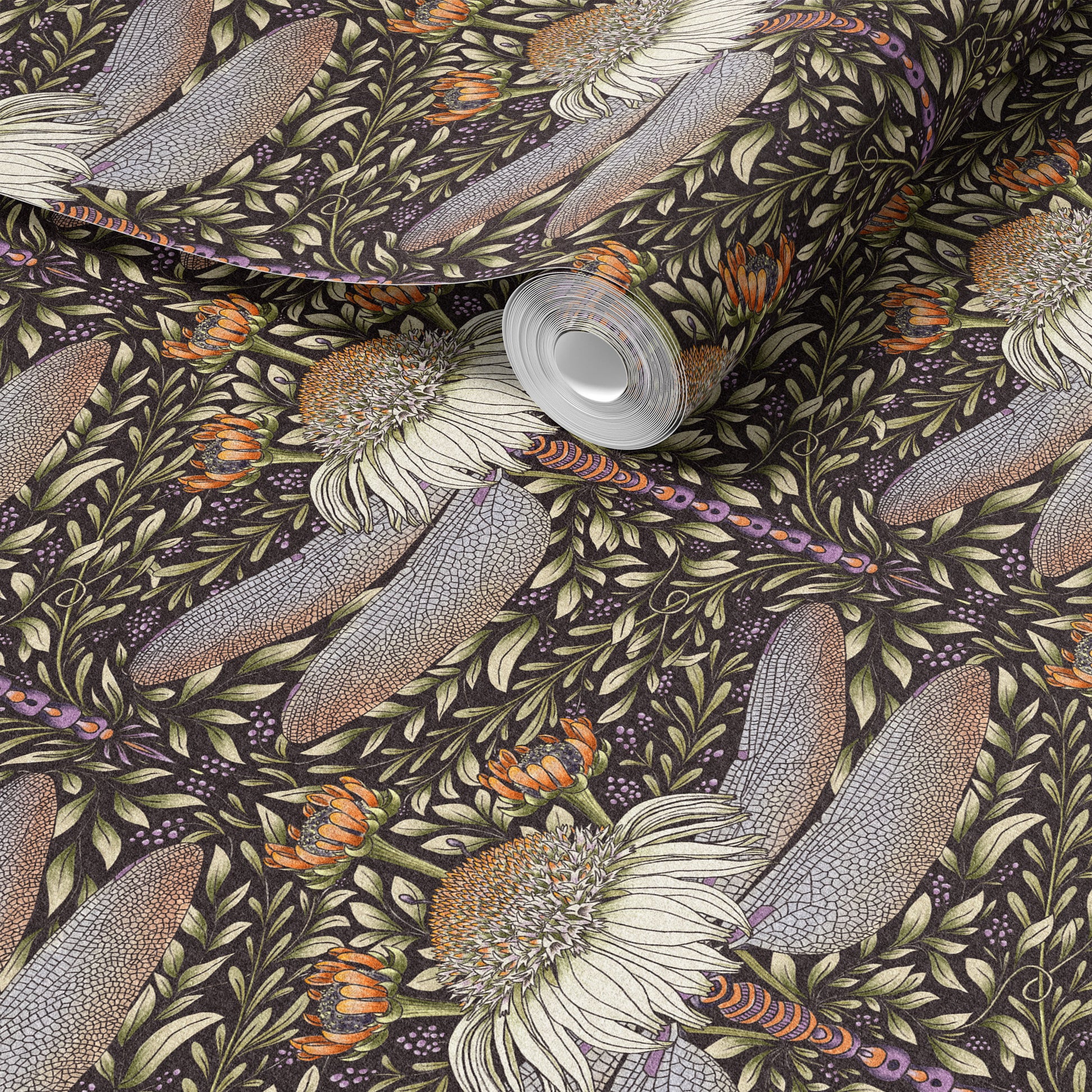 Dragonfly and Cornflower peel and stick wallpaper room mockup