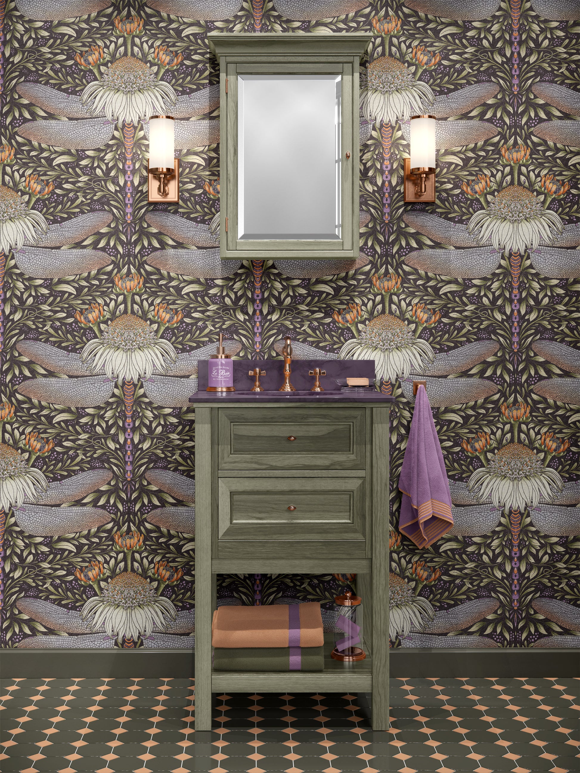 Dragonfly and Cornflower peel and stick wallpaper room mockup