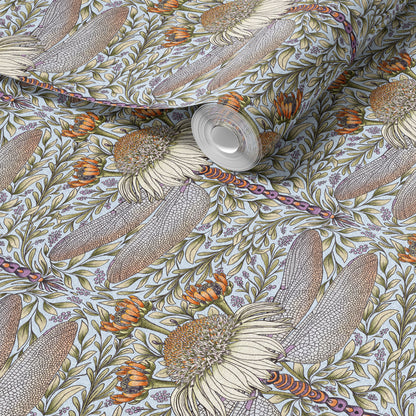 Dragonfly and Cornflower peel and stick wallpaper room mockup