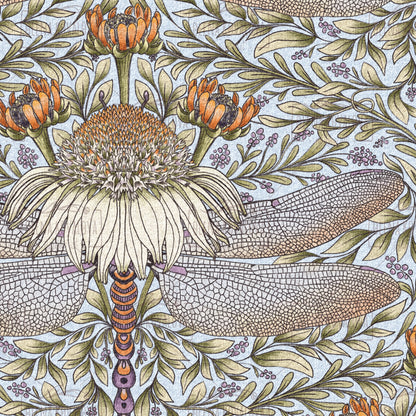 Dragonfly and Cornflower Fog Blue peel and stick wallpaper pattern detail
