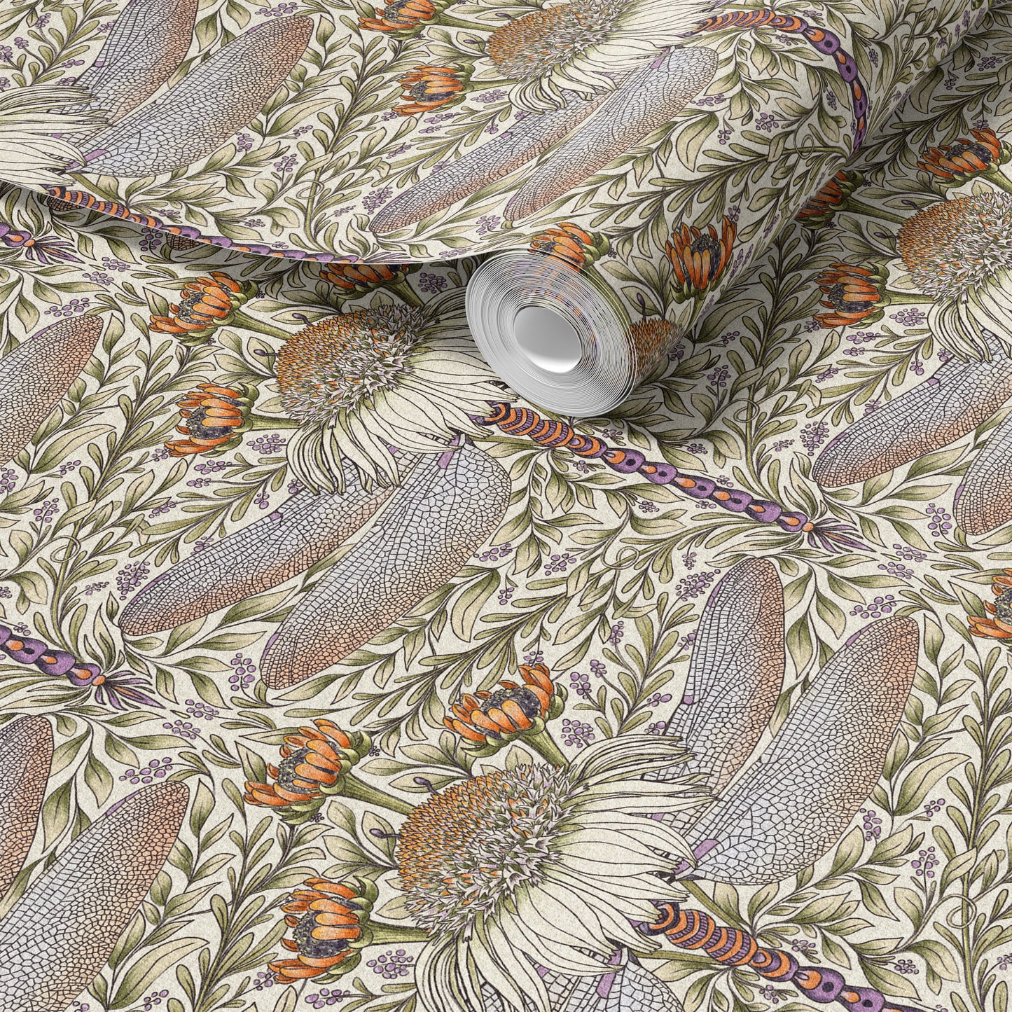 Dragonfly and Cornflower peel and stick wallpaper room mockup