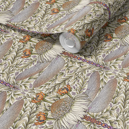Dragonfly and Cornflower peel and stick wallpaper room mockup