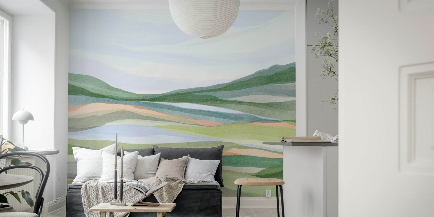 Dreamy Pastel Highlands Peel and Stick Wall Mural Sample - Landscape, Neutral, Mural