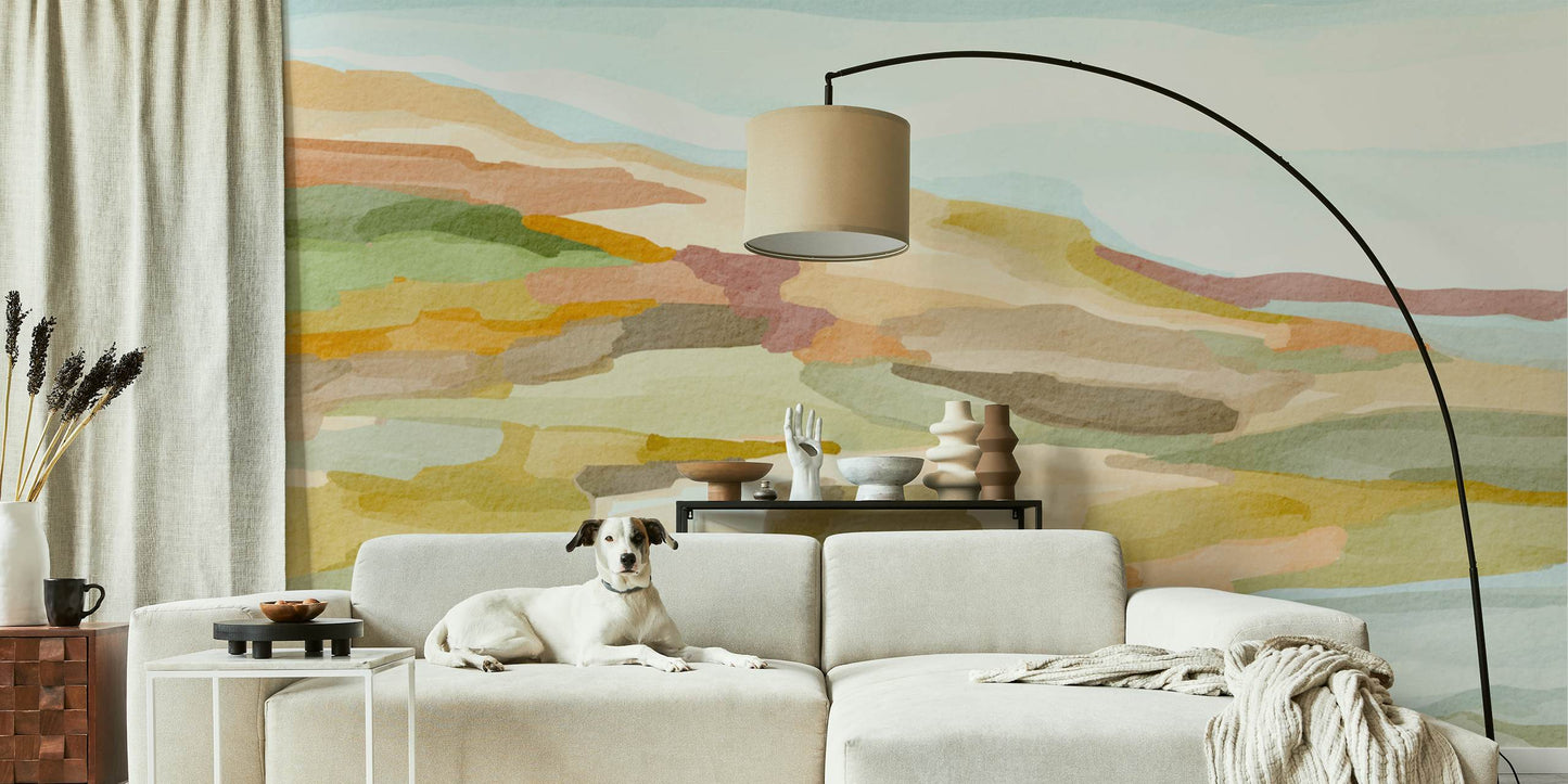 Earth Tone Abstract Landscape Peel and Stick Wall Mural - Desert, Neutral, Mural