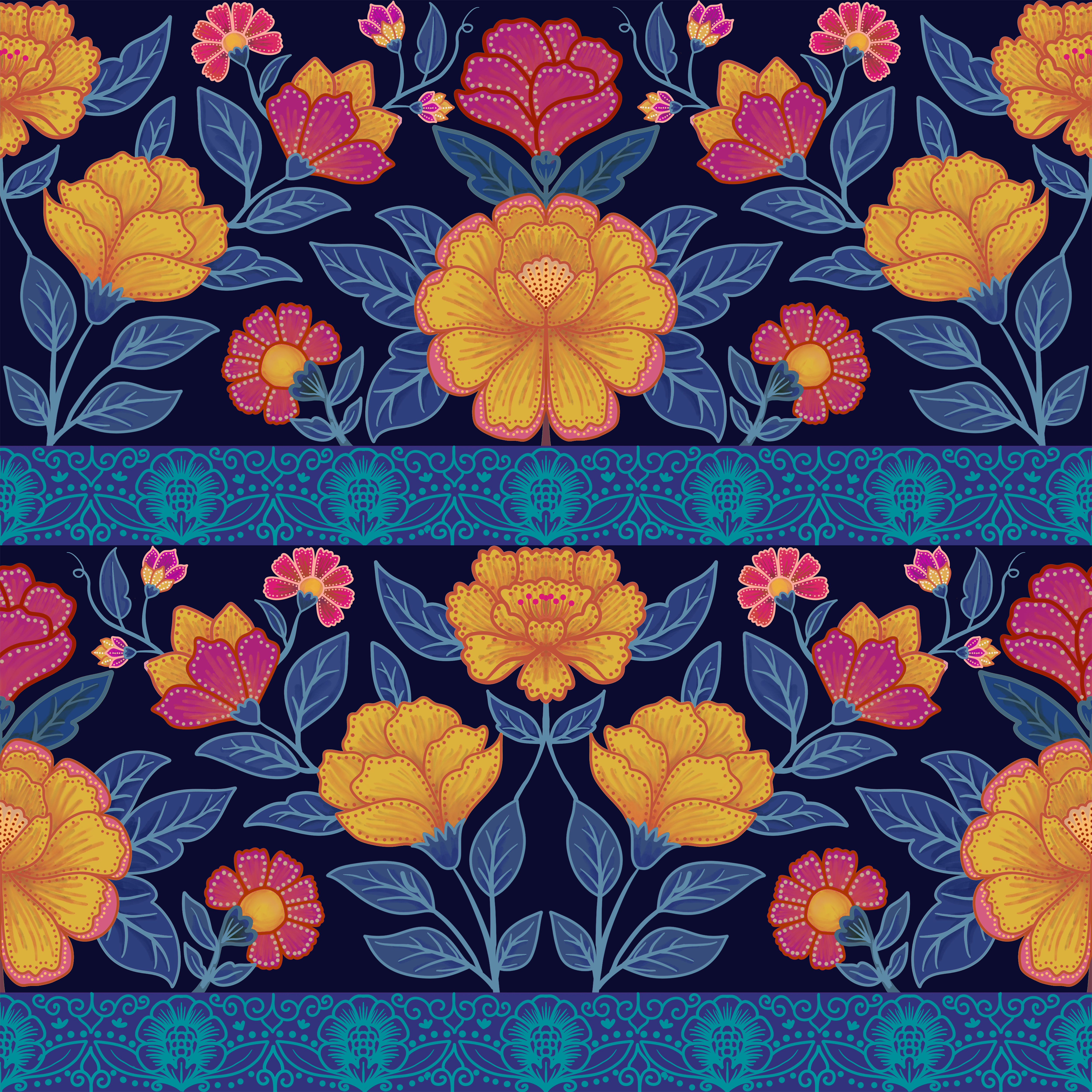 Ethnic Flowery Wallpaper.