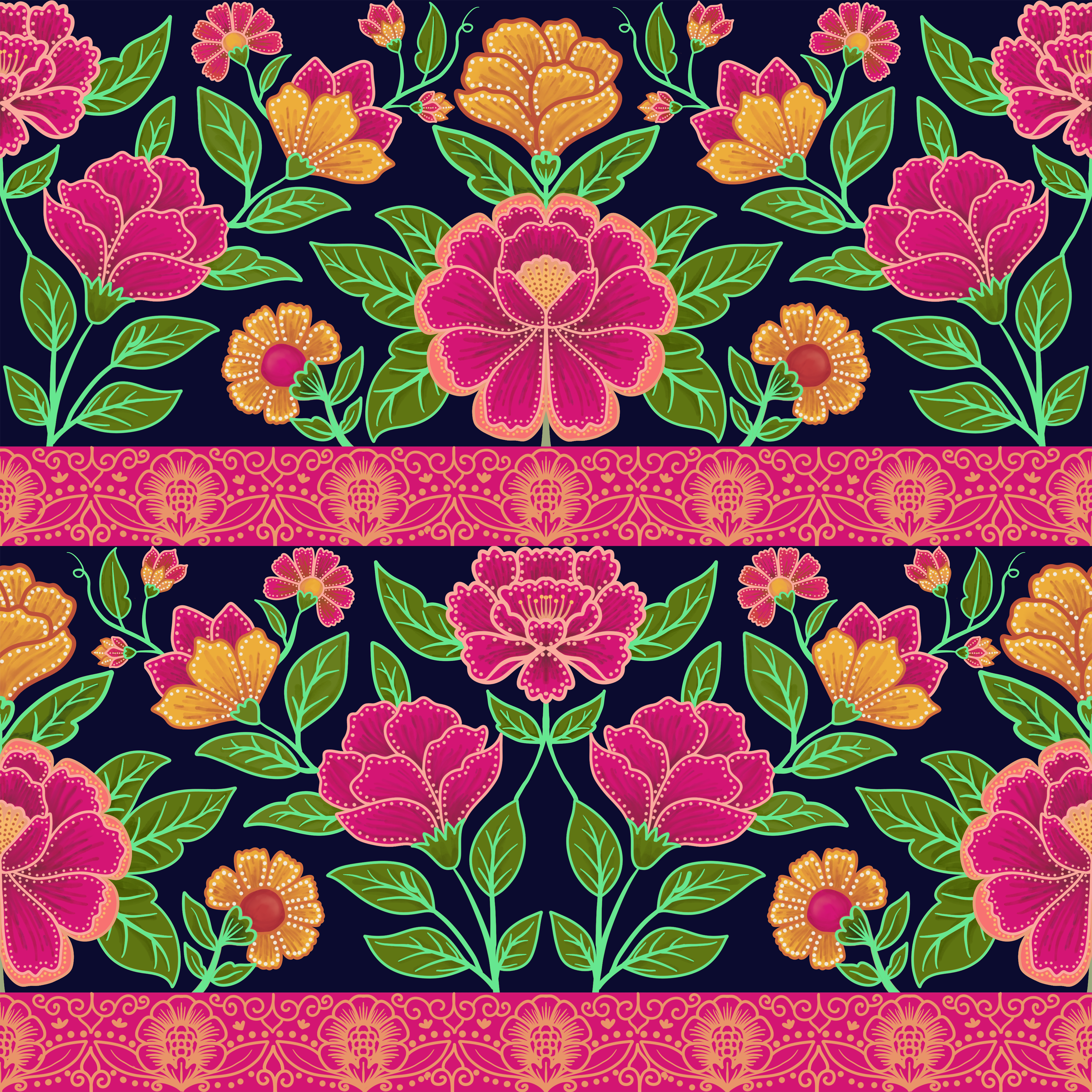 Ethnic Flowery Wallpaper.