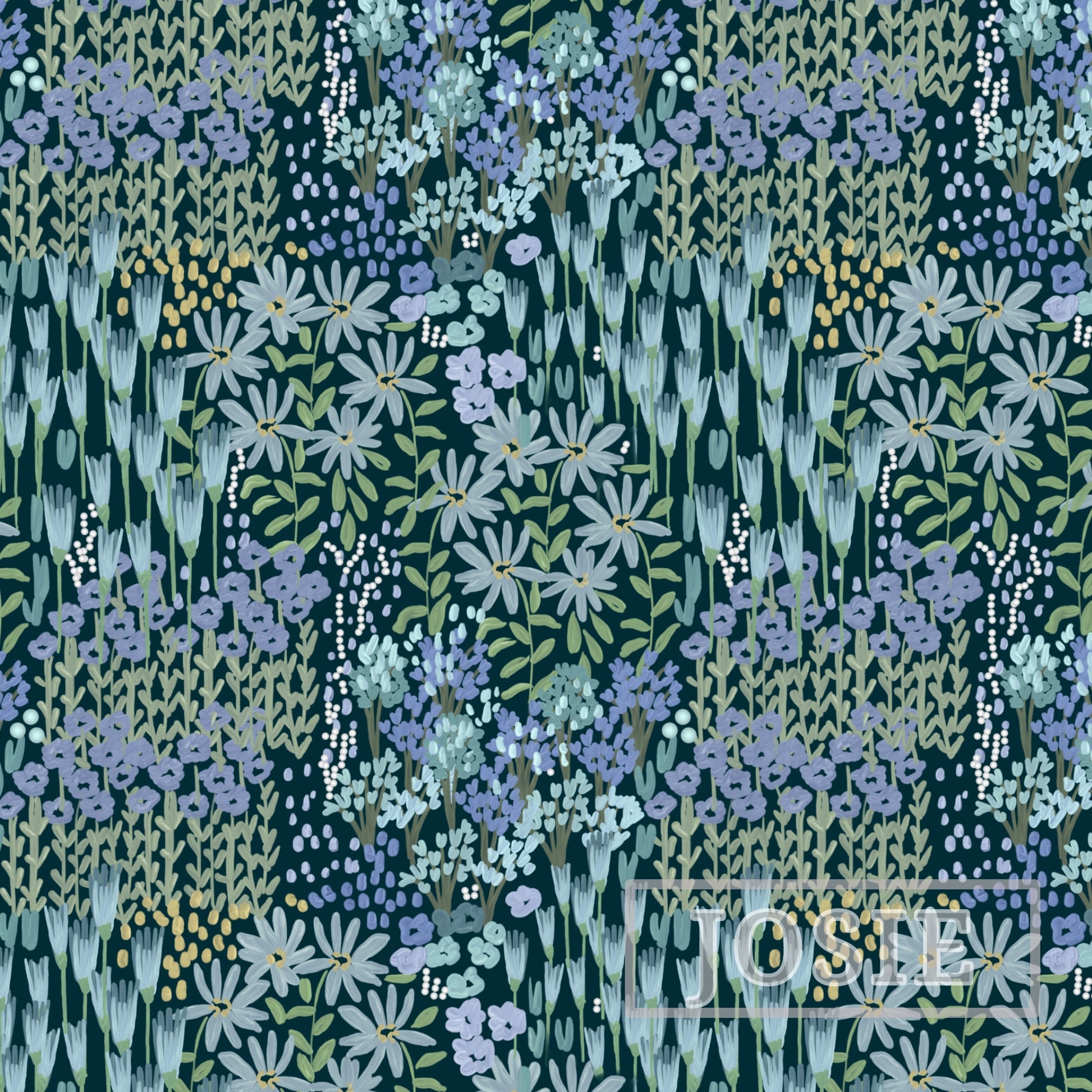 Flower Farm Blue peel and stick wallpaper pattern swatch