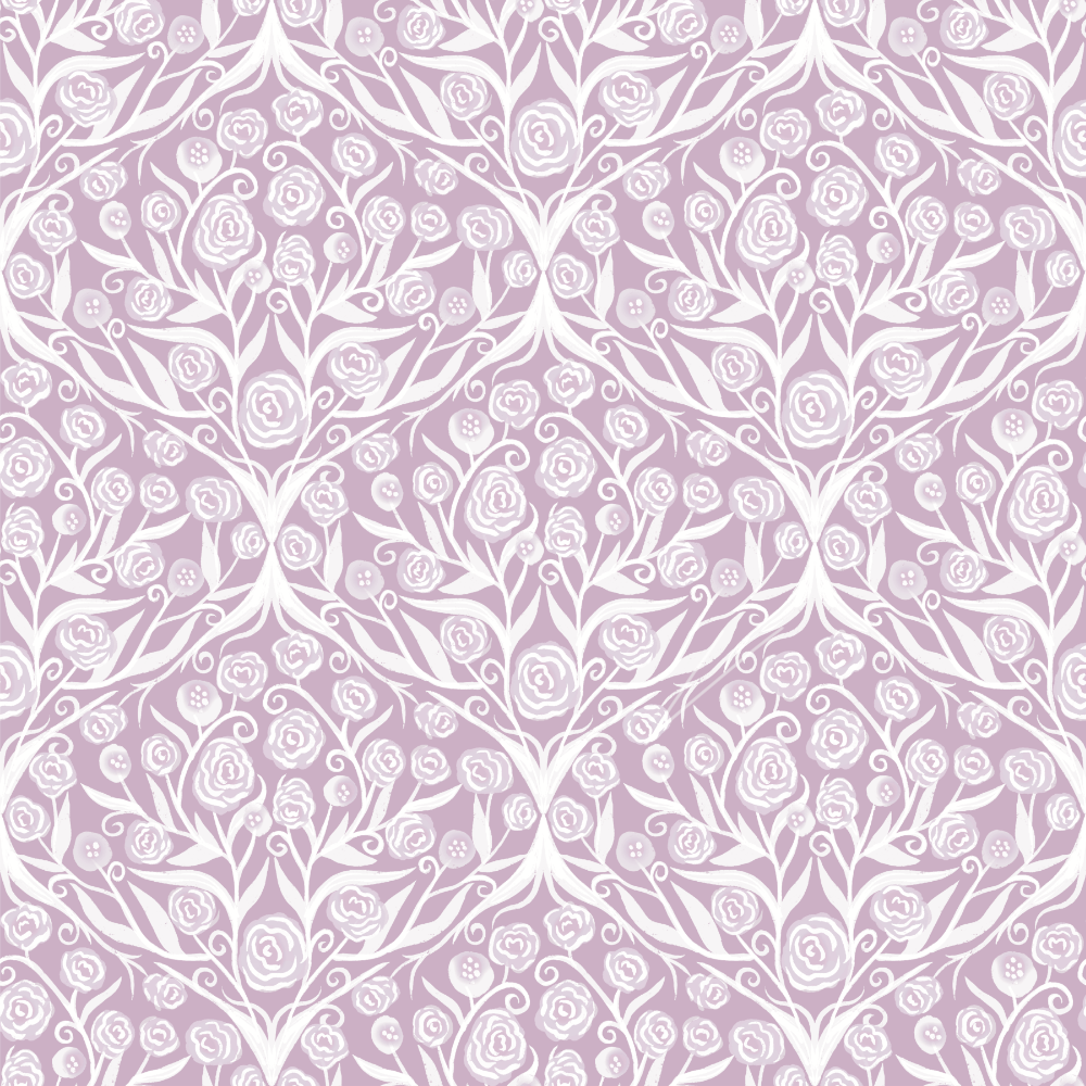 White floral pattern on a light purple background