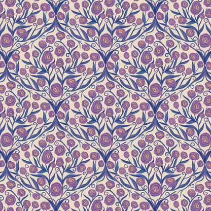 Pattern of purple flowers on a beige background