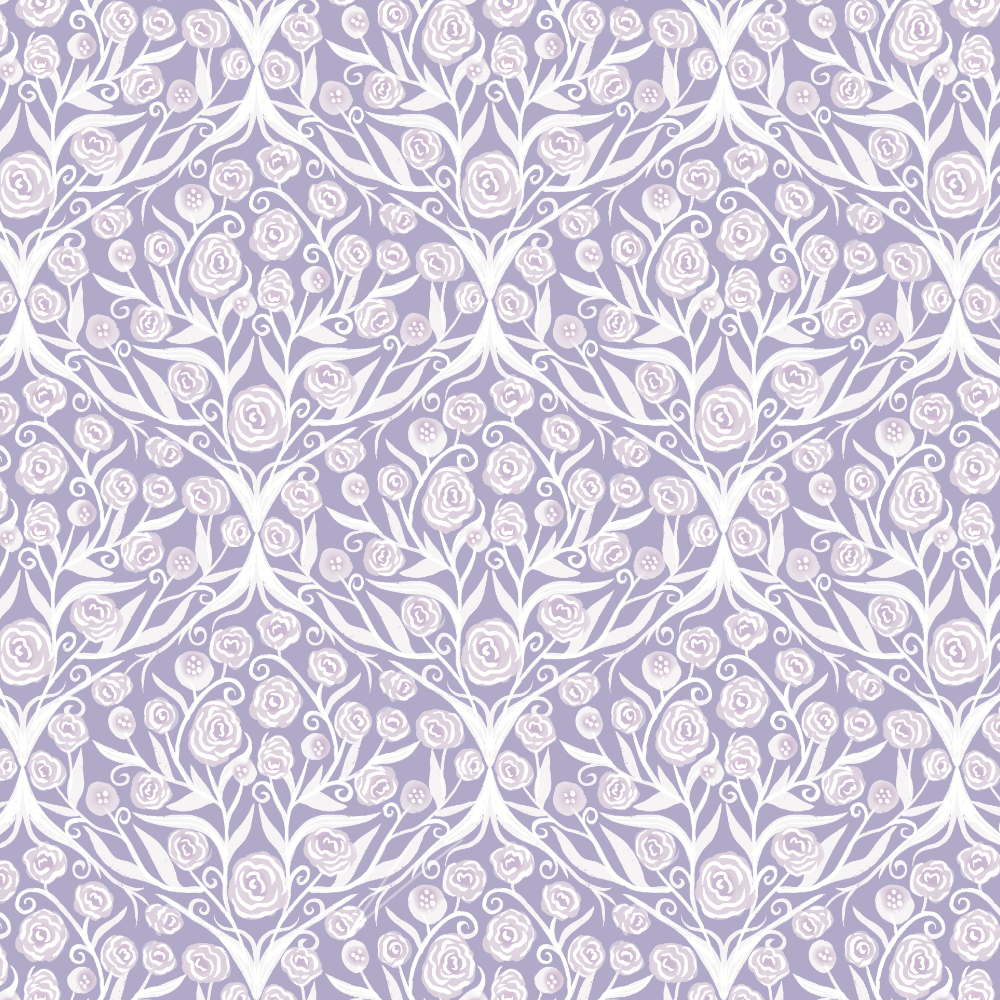 White floral pattern on a light purple background