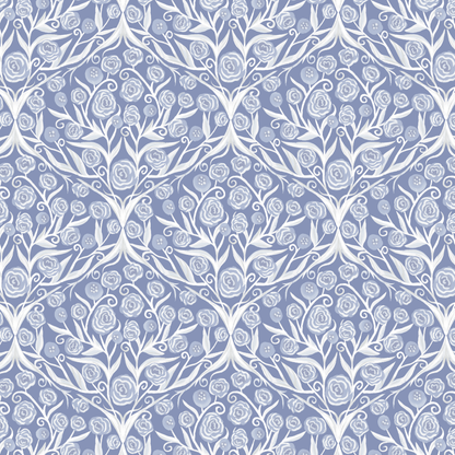 White floral pattern on a blue background