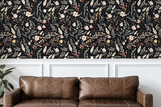 Fall Wildflowers peel and stick wallpaper room mockup
