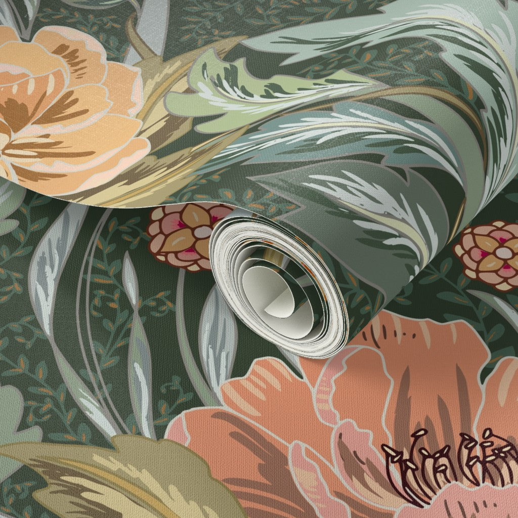 Floral Heritage Morris Golden Forest peel and stick wallpaper pattern swatch