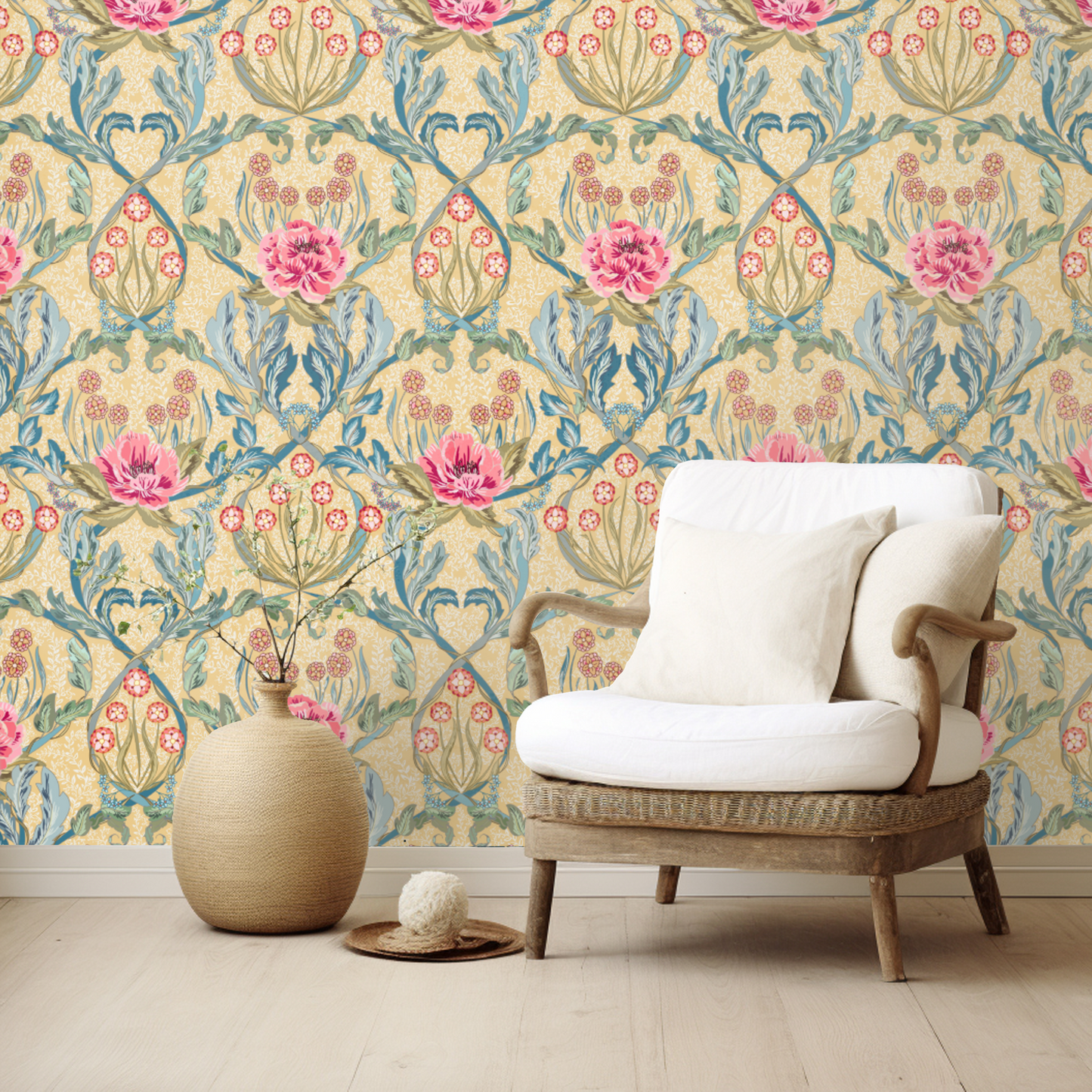 Floral Heritage Morris Opulent Vintage peel and stick wallpaper room mockup